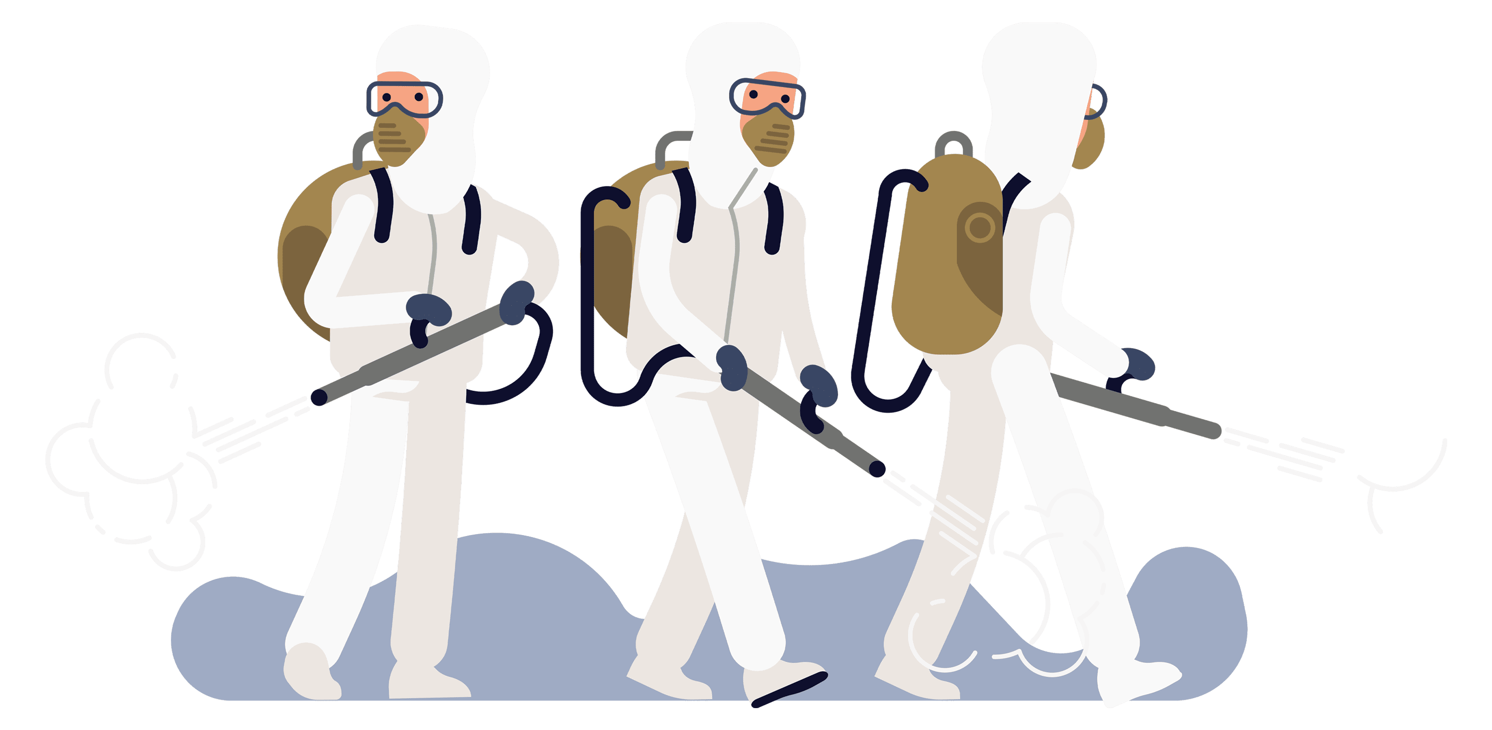 Cartoon of three cleaners in protective gear