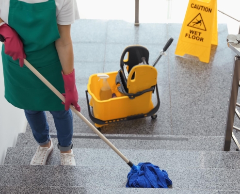 Professional cleaning stairs of commercial building