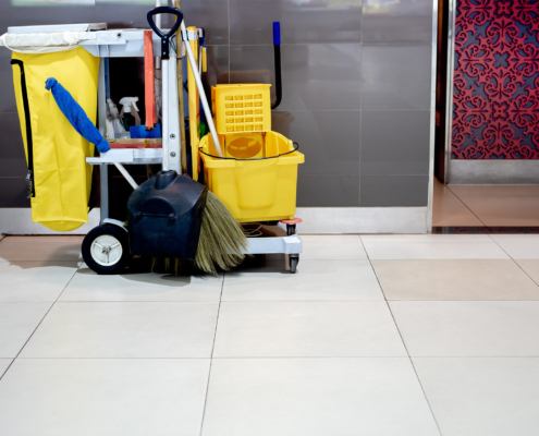 Side view of mop cart in commercial area