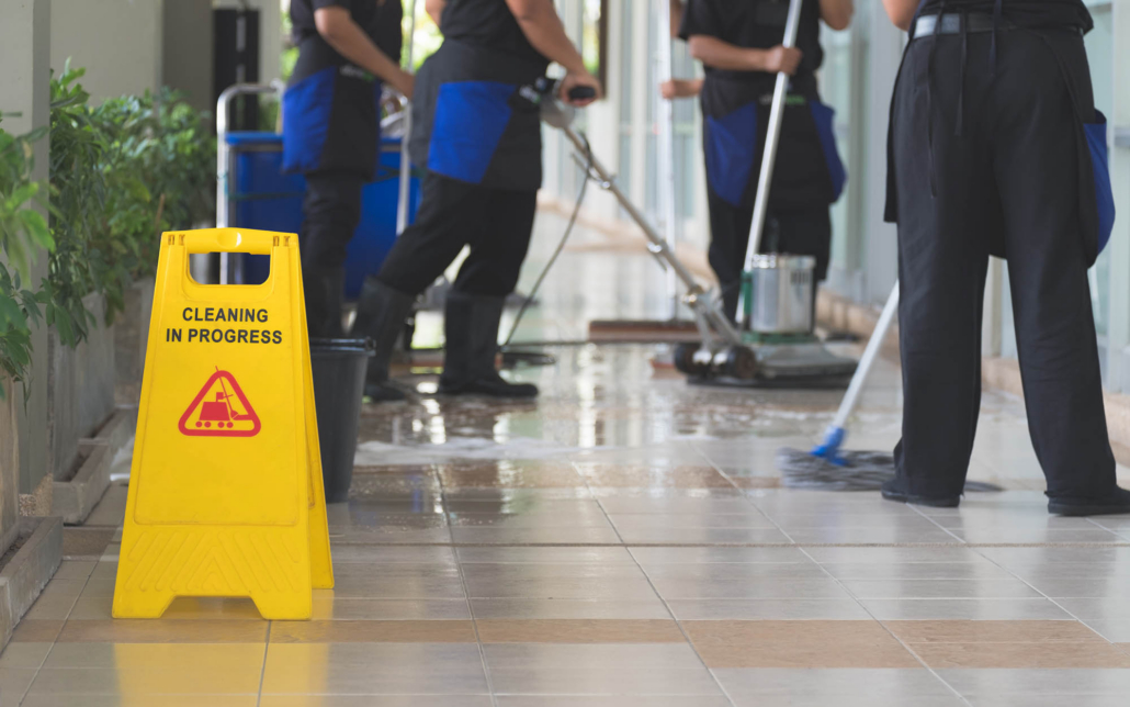 View Of A Cleaning Crew Working In Commercial Space