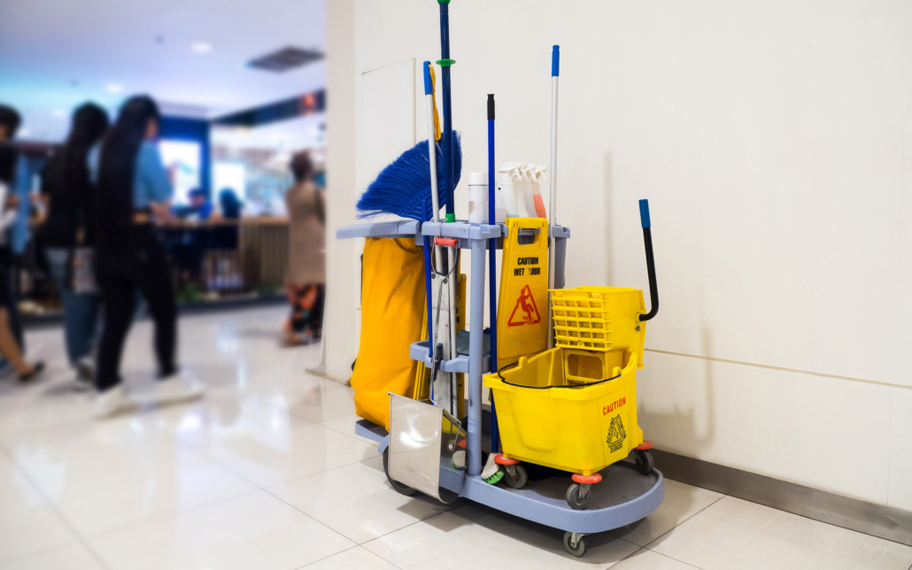 View Of A Janitor Cart In A Retail Space